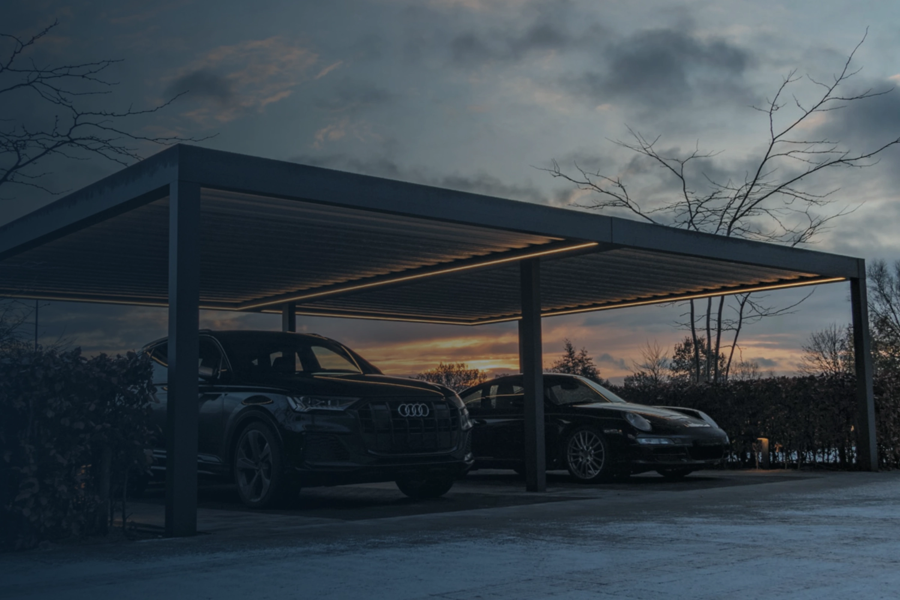 Modern aluminium carport beside a house