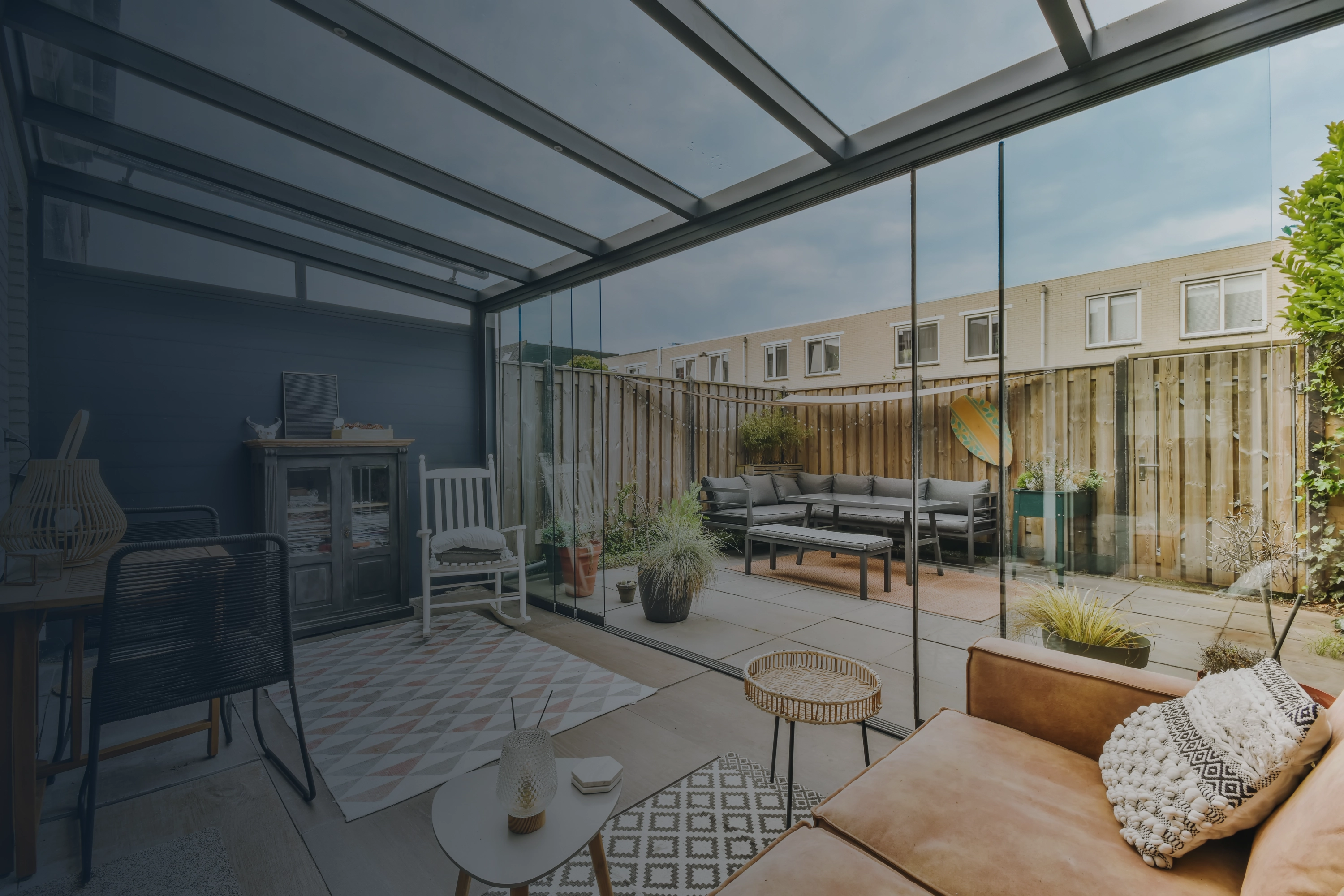 Contemporary covered patio and outdoor seating